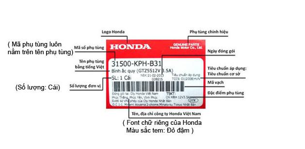 Nhận biết tem phụ tùng xe Honda